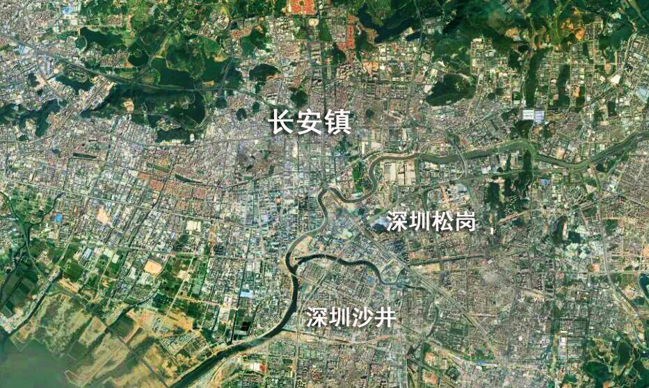 卫星视广东东莞长安镇：全国十大镇之一，与深圳市区融为一体