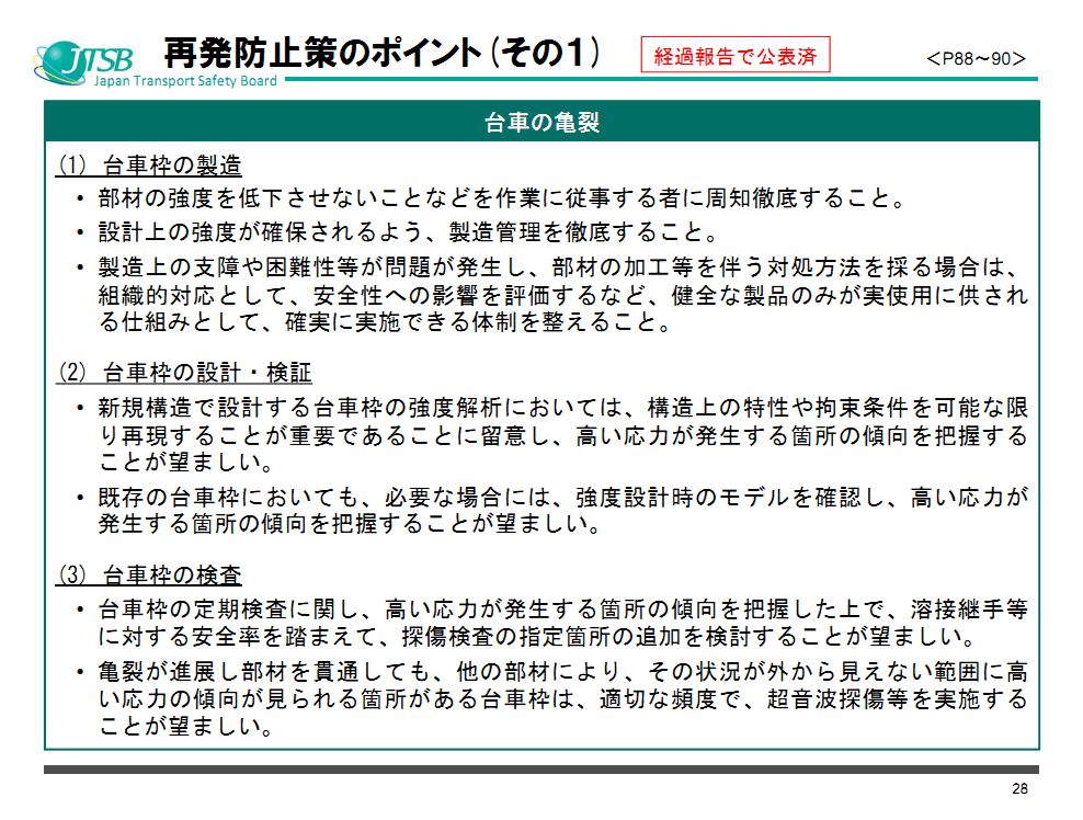 JR西日本新干线转向架开裂问题调查报告出炉(附原版说明资料PPT)