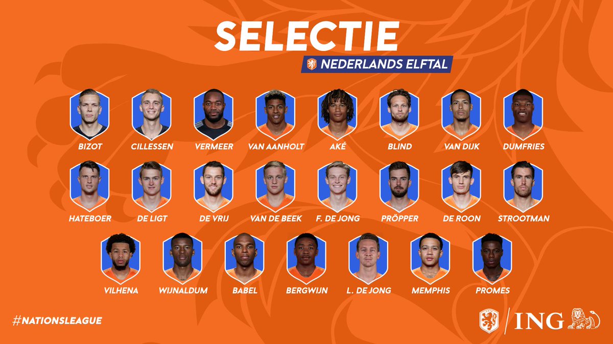 2018世界杯荷兰队名单(荷兰欧国联23人最终名单：范戴克、弗兰基领衔)