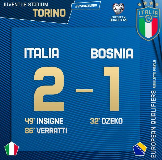 欧预赛意大利2-1波黑战报(欧预赛-维拉蒂绝杀因西涅传射 意大利2-1逆转波黑)
