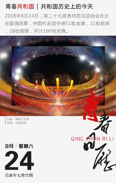 29屆奧運會是在哪個國家舉行的（共和國歷史上的今天，北京奧運會閉幕）