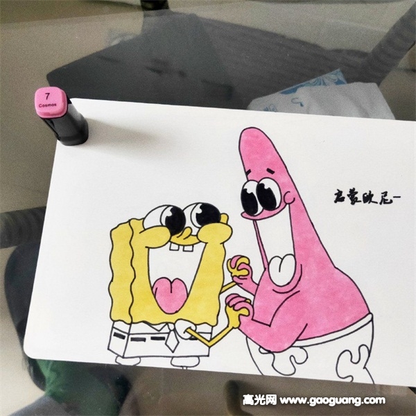 马克笔手绘海绵宝宝，马克笔手绘海绵宝宝简笔画上色教程