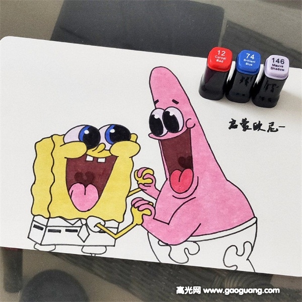 马克笔手绘海绵宝宝，马克笔手绘海绵宝宝简笔画上色教程