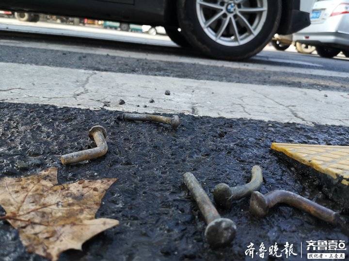 两米见方的路面发现5枚道钉！济南历山路脱落道钉存隐患