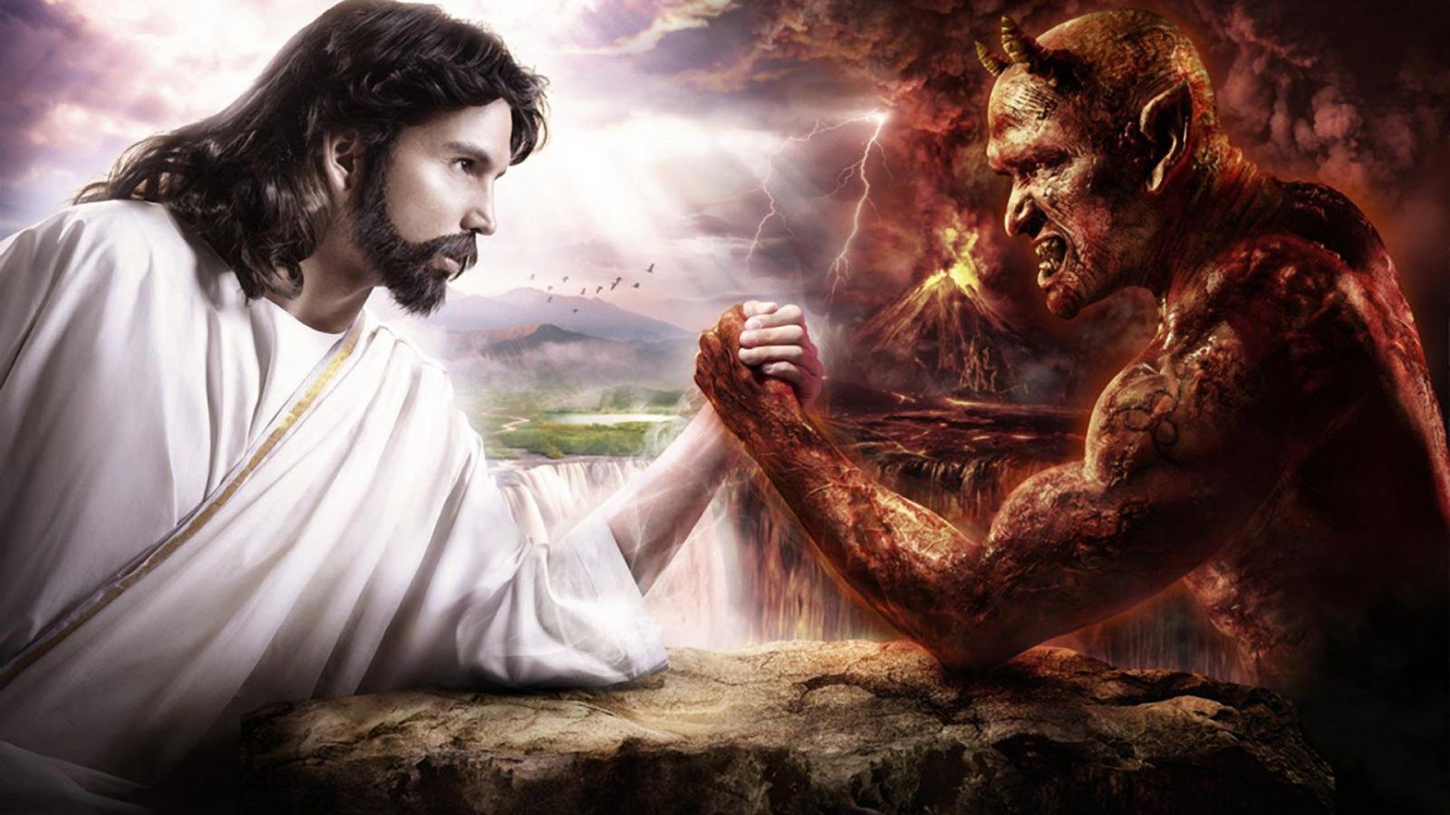 上帝和撒旦掰手腕图片图片