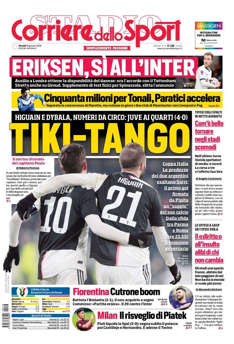 尤文又要施展魔法（意甲今日头版：尤文打出TIKI-探戈 皮亚特克重新觉醒）