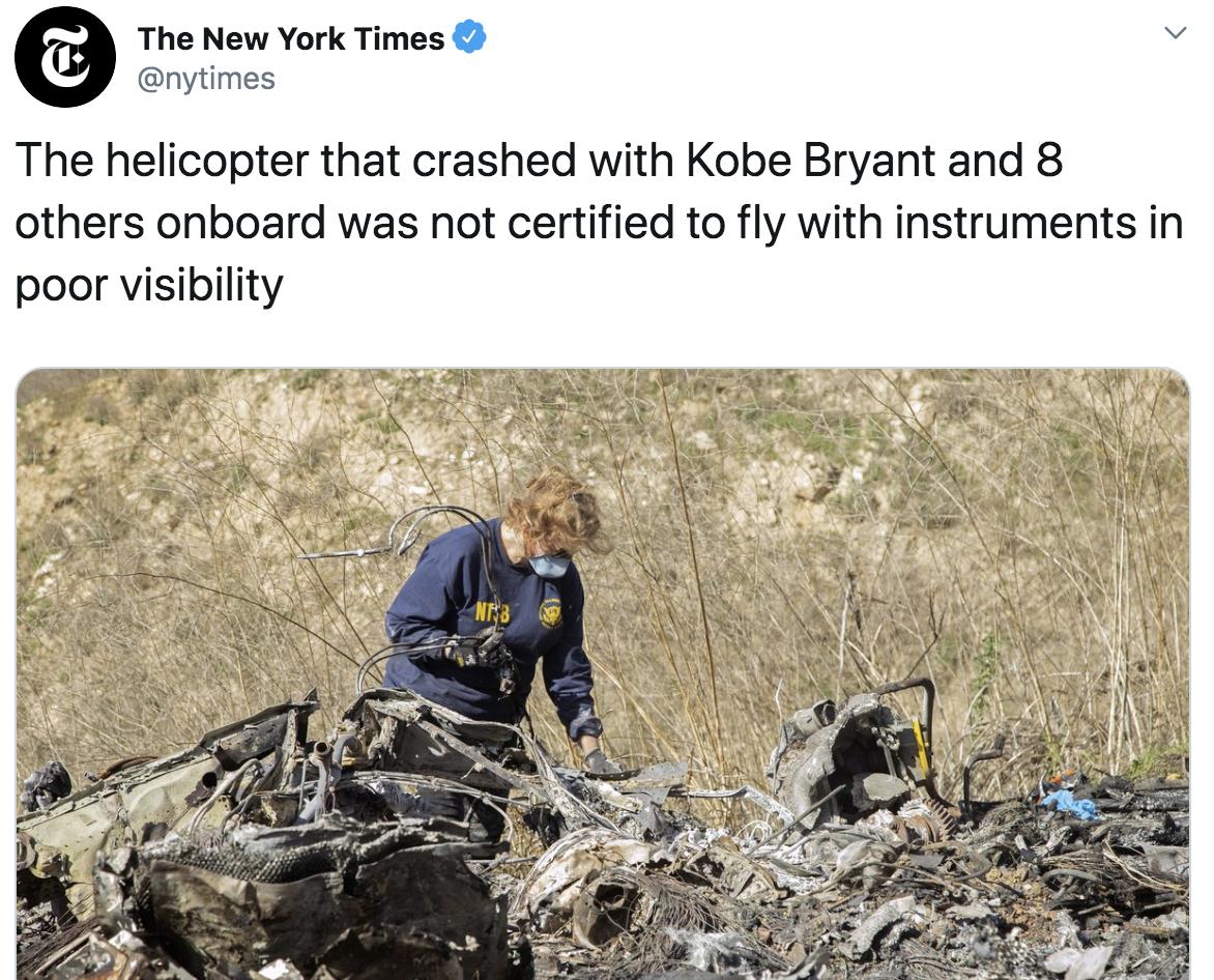 科比坠机事件尸检报告出炉，9名遇难者皆死于钝性创伤