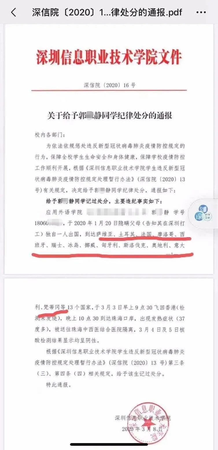 深圳一女大学生瞒着父母游遍13国，回国后发热被隔离