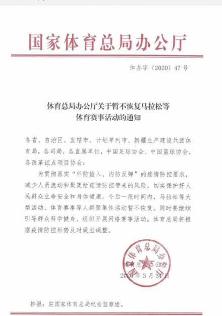 中超和cba什么时候恢复正常（中超、CBA、马拉松何时恢复？国家体育总局下通知了）