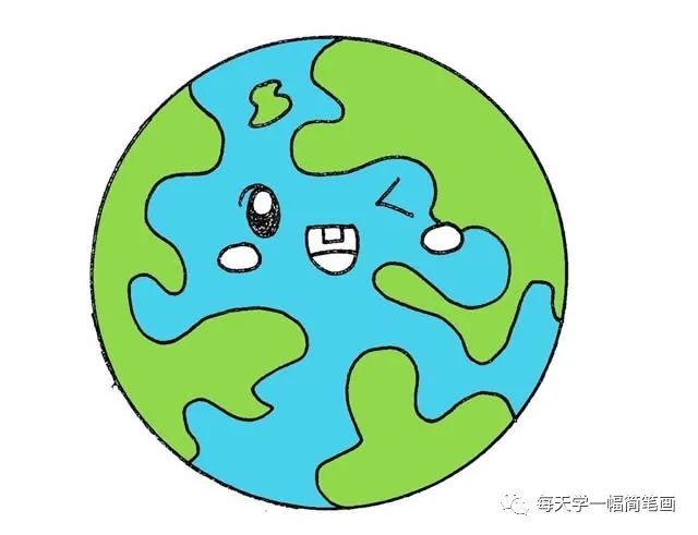 每天学一幅简笔画--彩色地球简笔画的画法步骤