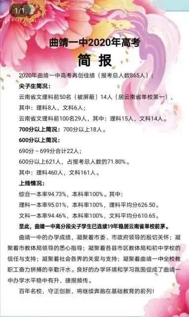 曲靖多所学校高考成绩单出炉