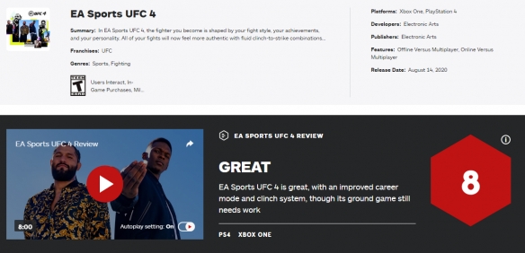 ufc3和ufc4哪个好玩（EA《UFC4》IGN8分：搏击运动之王！但地面战仍问题）