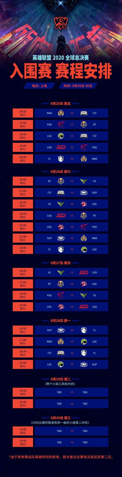 s10全球总决赛赛程图（英雄联盟S10赛程公布 lol英雄联盟S10总决赛赛程时间安排表一览）