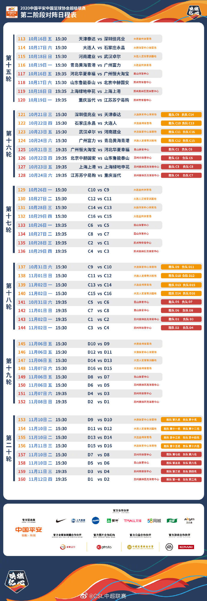 中超第二十二什么时间开始(中超第二阶段详细日程出炉：10月16日重燃战火)