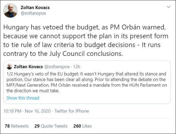 波兰-匈牙利(匈牙利、波兰否决1.8万亿欧元预算，“欧盟又陷入了危机”)