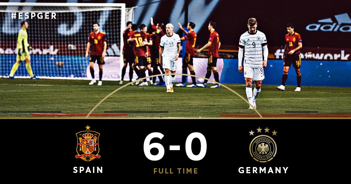 德国西班牙(德国0比6负西班牙，勒夫直言“黑暗的一天”)