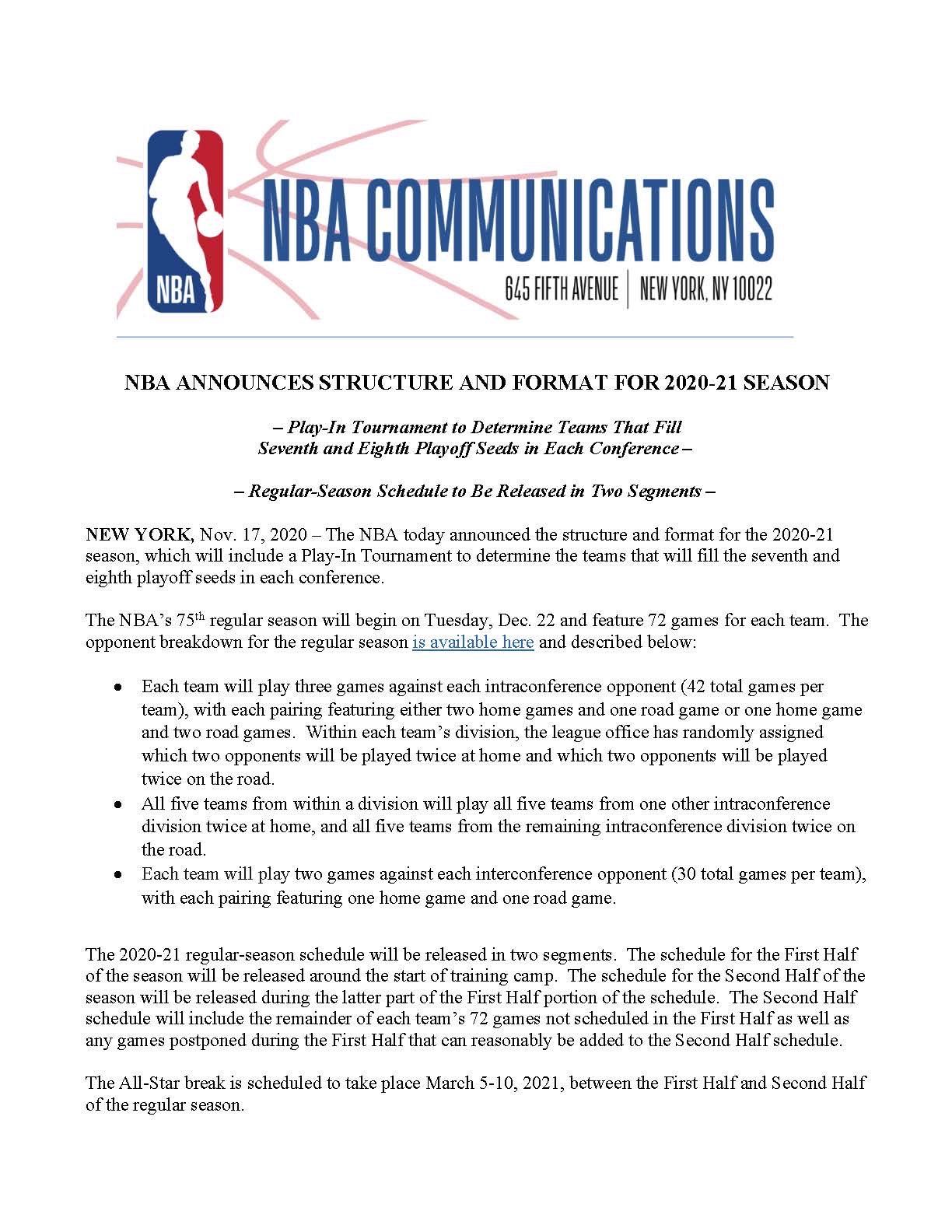 nba分为哪些比赛类型(NBA新赛季赛制公布，分区第10也有机会进季后赛)