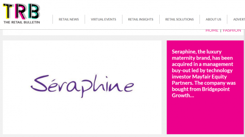 英国奢侈孕妇装品牌Seraphine被品牌创始人以5000万英镑出售