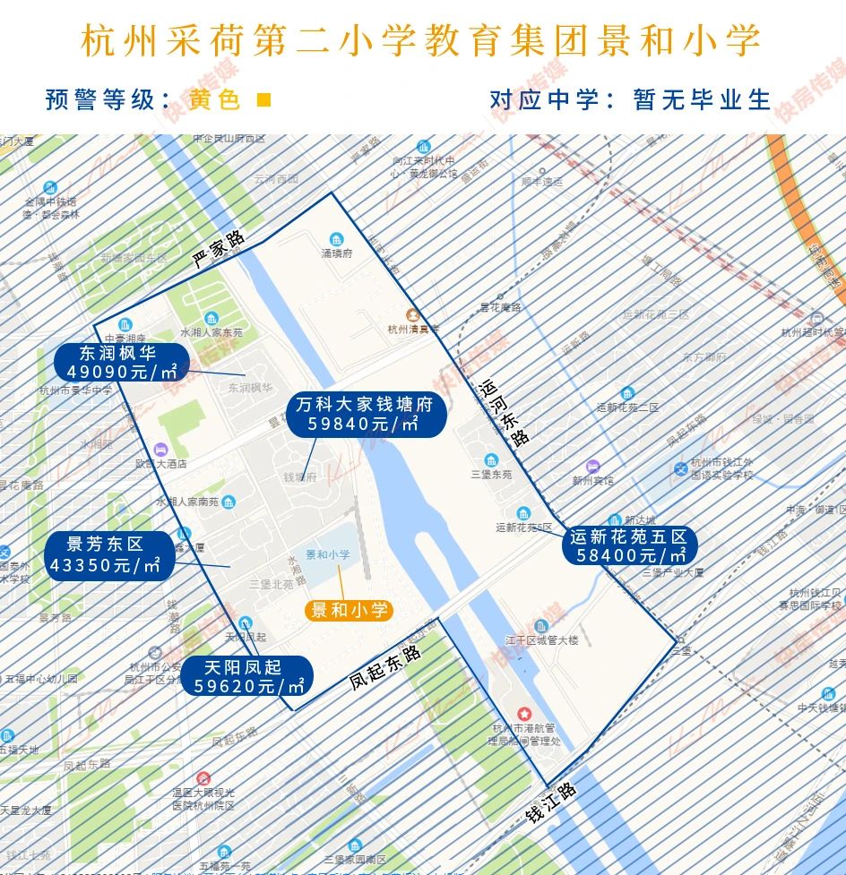 采荷第二小学教育集团景和小学学区范围:夕照社区,商教苑社区,荷花塘