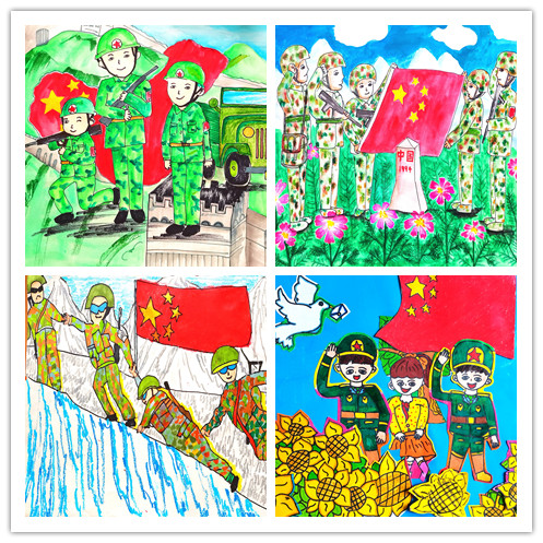 儿童画少先队员图片(江苏睢宁超萌儿童画，致敬最可爱的边防战士)