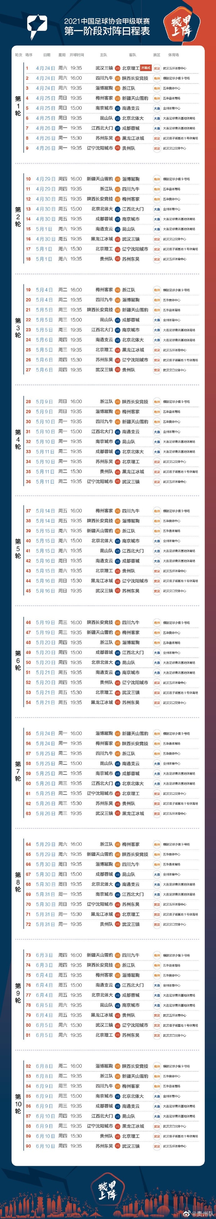 新赛季中甲4月24日开幕(官方：新赛季中甲4月24日开幕，揭幕战武汉三镇对北京理工)