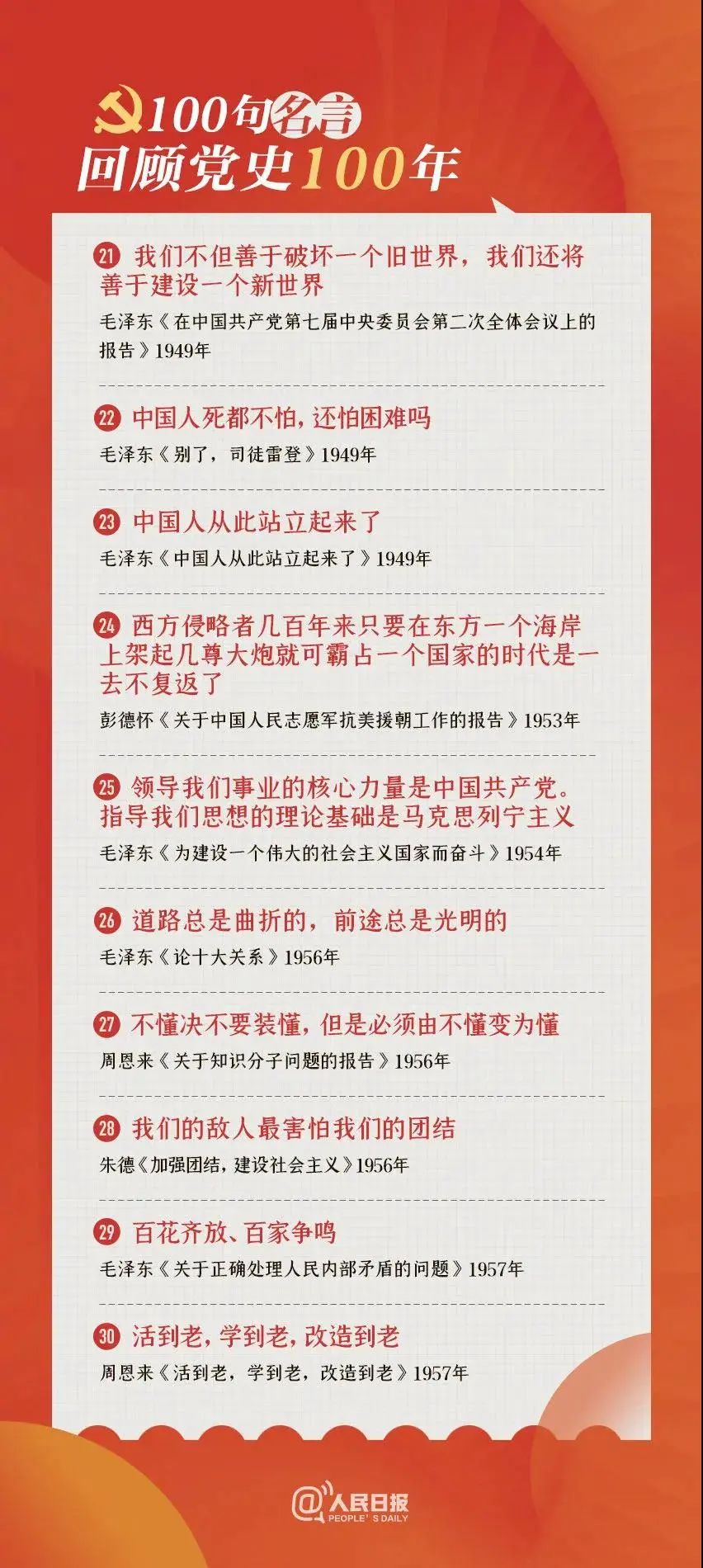 【重温峥嵘岁月】100句名言回顾党史100年