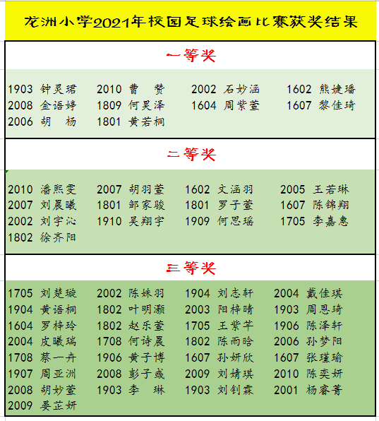 校园足球绘画一等奖 小学(龙洲小学第四届“龙腾杯”校园足球联赛暨足球绘画比赛)