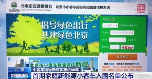 小客车摇号新政实施近半年 北京首期家庭新能源小客车入围名单公布