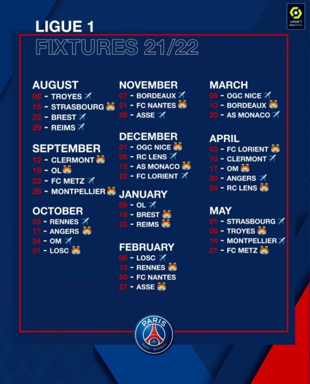 巴黎新赛季法甲赛程：首战升班马特鲁瓦，10月底连战马赛、里尔