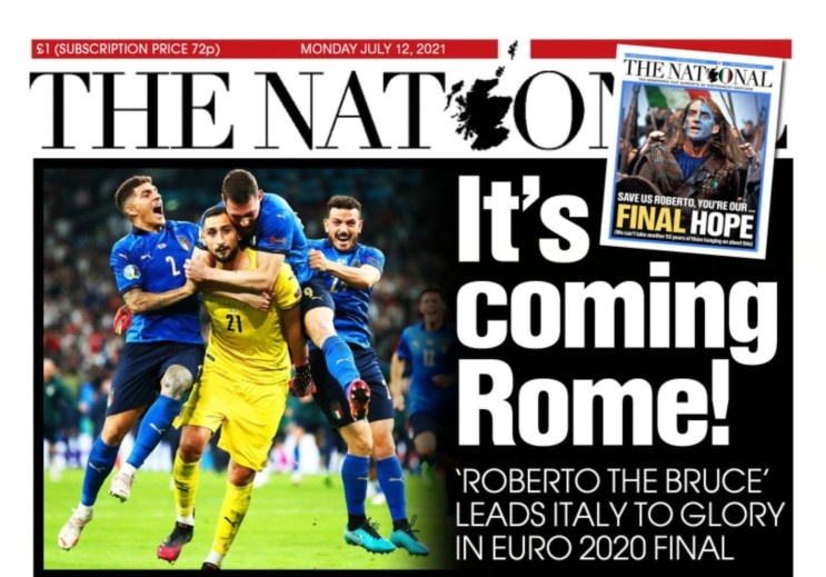 多损啊！苏格兰人挥舞意大利国旗，庆祝英格兰失冠