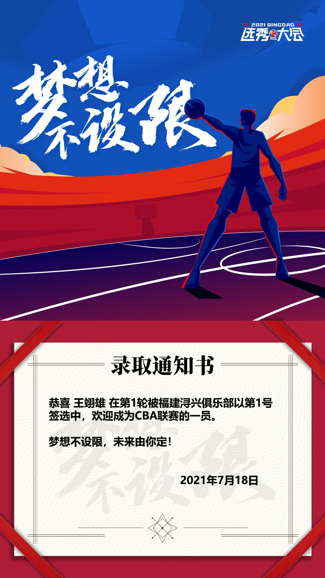 今年cba状元在哪个球队(2021CBA选秀，王翊雄当选状元，榜眼赵柏清加盟同曦)