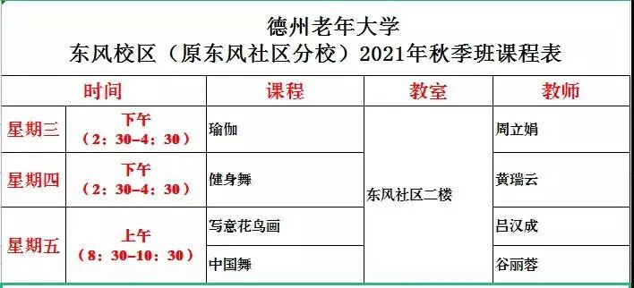 明起报名！德州老年大学发布秋季招生简章，4校区同步招生（附课程表）