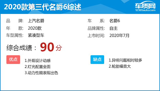2020款第三代名爵6完全评价报告