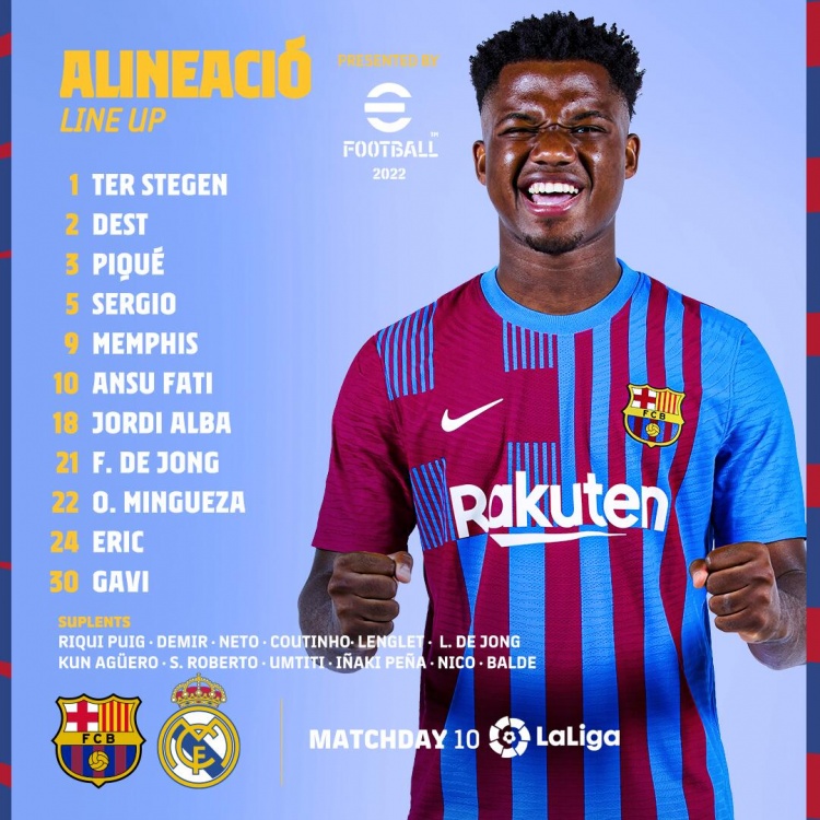 法蒂本泽马出场（巴萨vs皇马首发：德佩&amp;法蒂PK本泽马&amp;维尼修斯，阿圭罗替补）