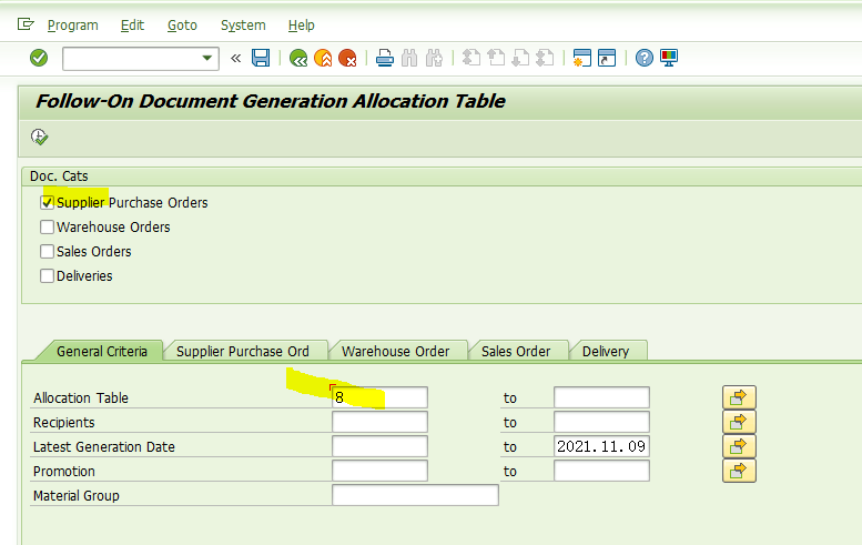 SAP RETAIL 事务代码WA08为分配表触发采购订单