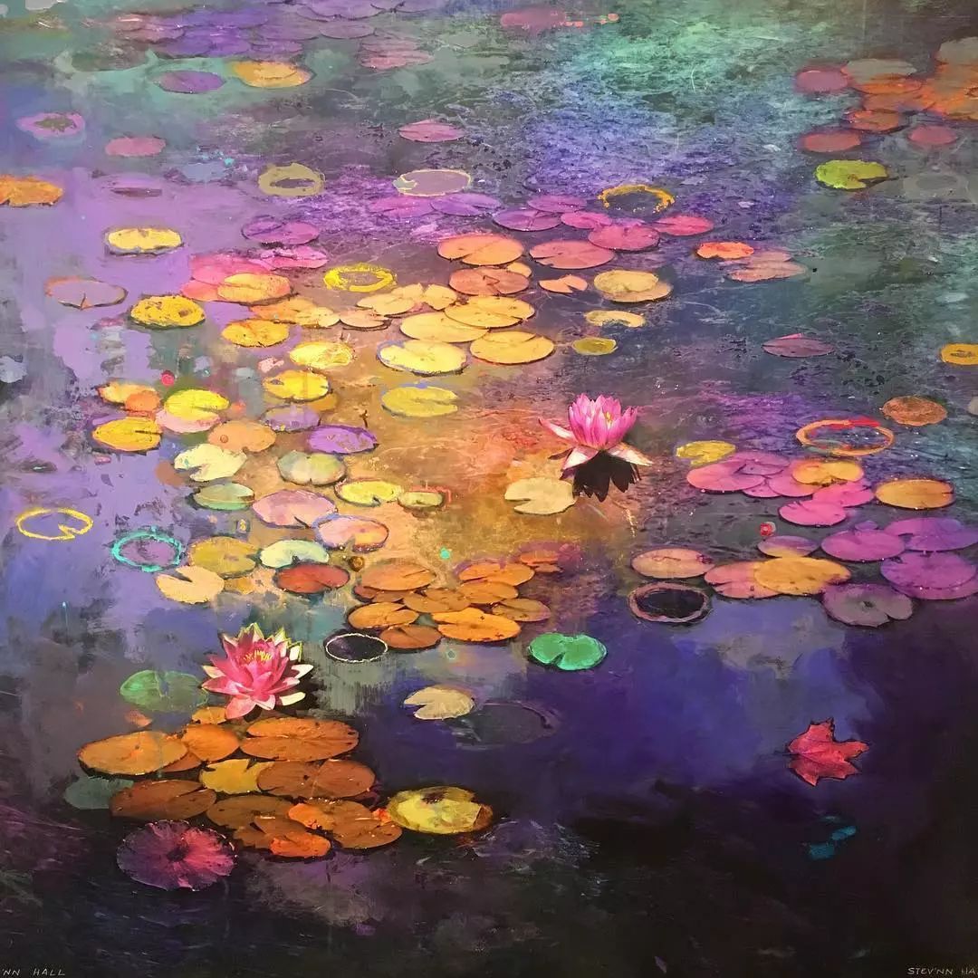 油画丨色彩斑斓,美若仙境的睡莲,这色调简直美爆!