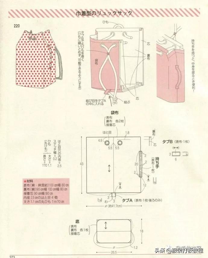 自制双肩包教程有尺寸（双肩包手提包裁剪纸样）