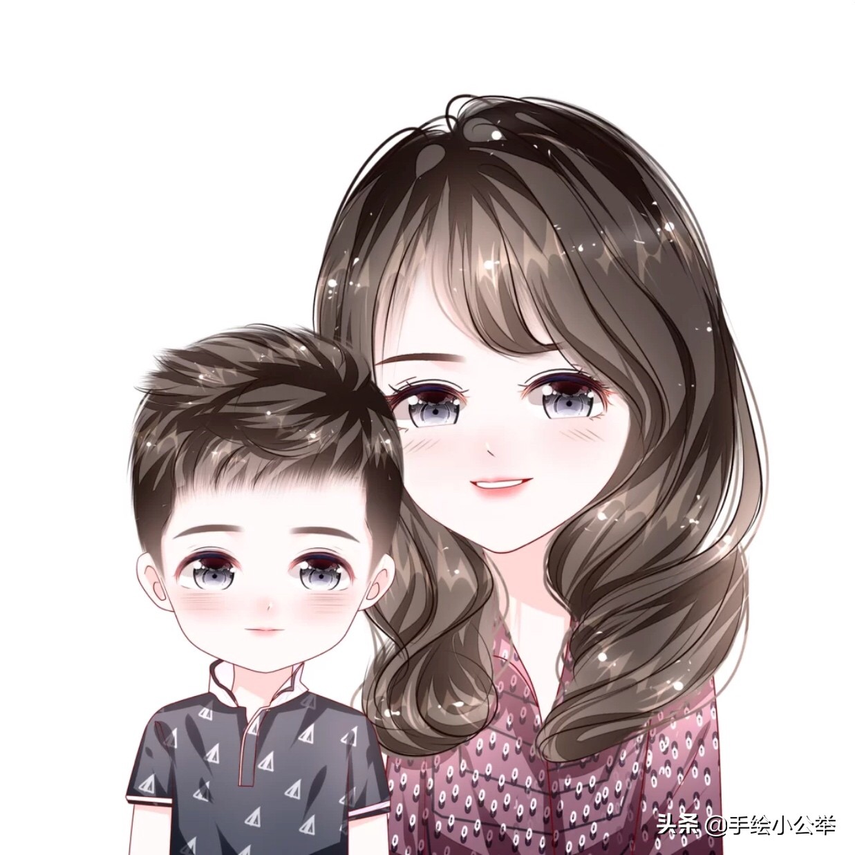 换个头像吧,可爱卡通手绘全家福亲子头像,三个人一起叫家.