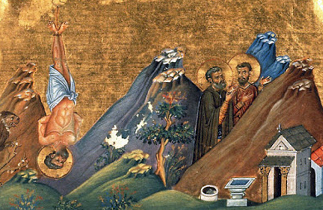 壁画:神学家斥责将苦修视为成圣途径的异端教派在一连串的努力过后