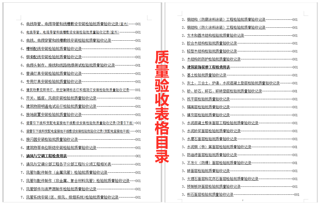 全套检验批质量验收记录表，600页含上百套表格，直接套用即可
