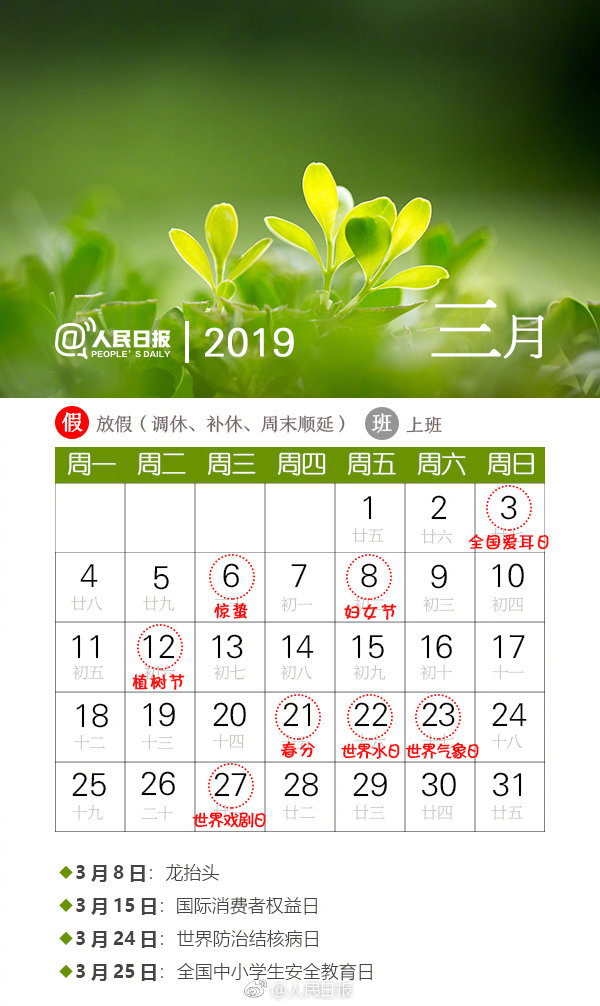 2019年日历 2019年日历表完整图