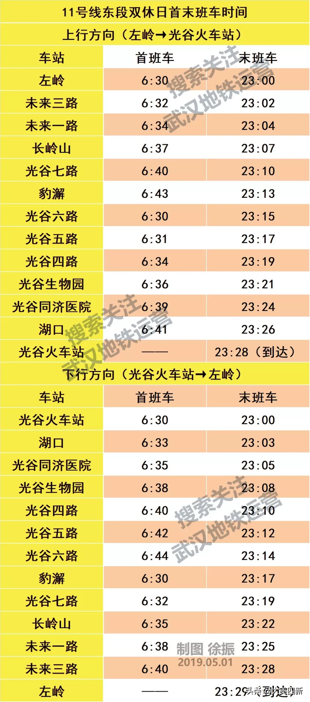收藏啦!武汉地铁全线网最新时刻表,新增蔡甸线!