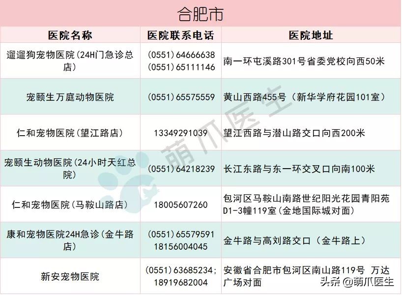 全国最全版：24小时宠物医院名单！