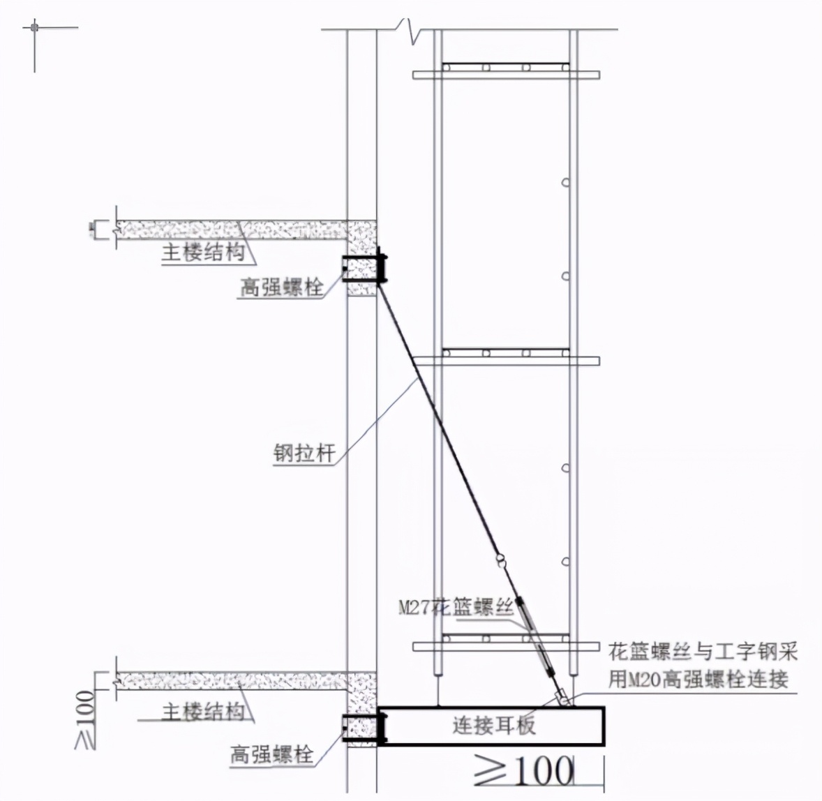 这种新型悬挑架，比传统悬挑架减少用钢量，降低一半的成本