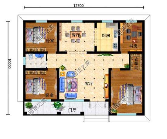 四間一層平房設計圖,簡單又溫馨,農村人的理想居住戶型