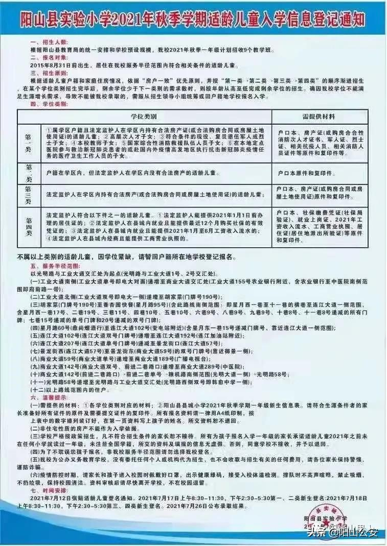 扩散！2021年秋阳山县城公办小学、幼儿园招生简章都在这里