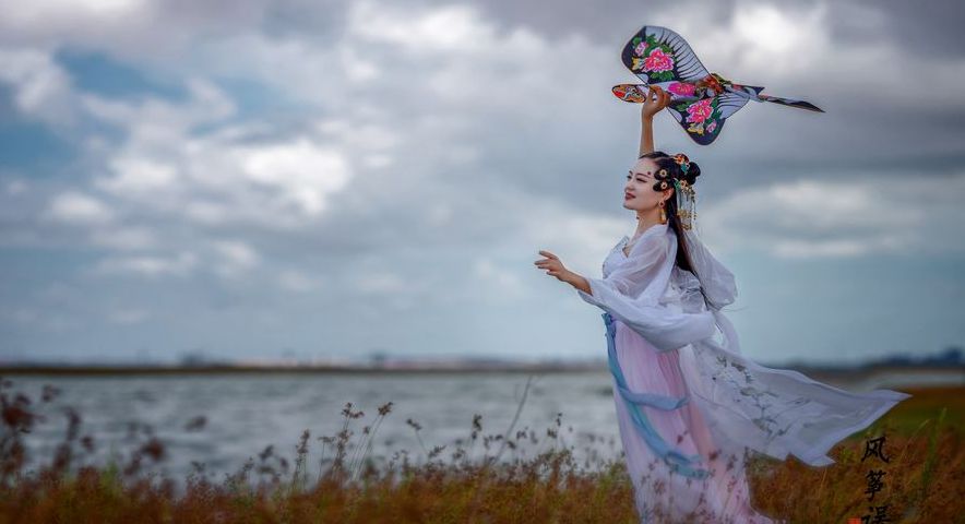 袖引纸鸢一缕魂,似惊花瓣落纷纷.无端侵扰对棋人.