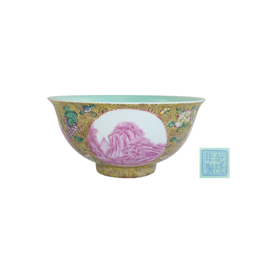 价格300万一只碗,200万在画片上,不多见的精品珐琅彩山水绘画