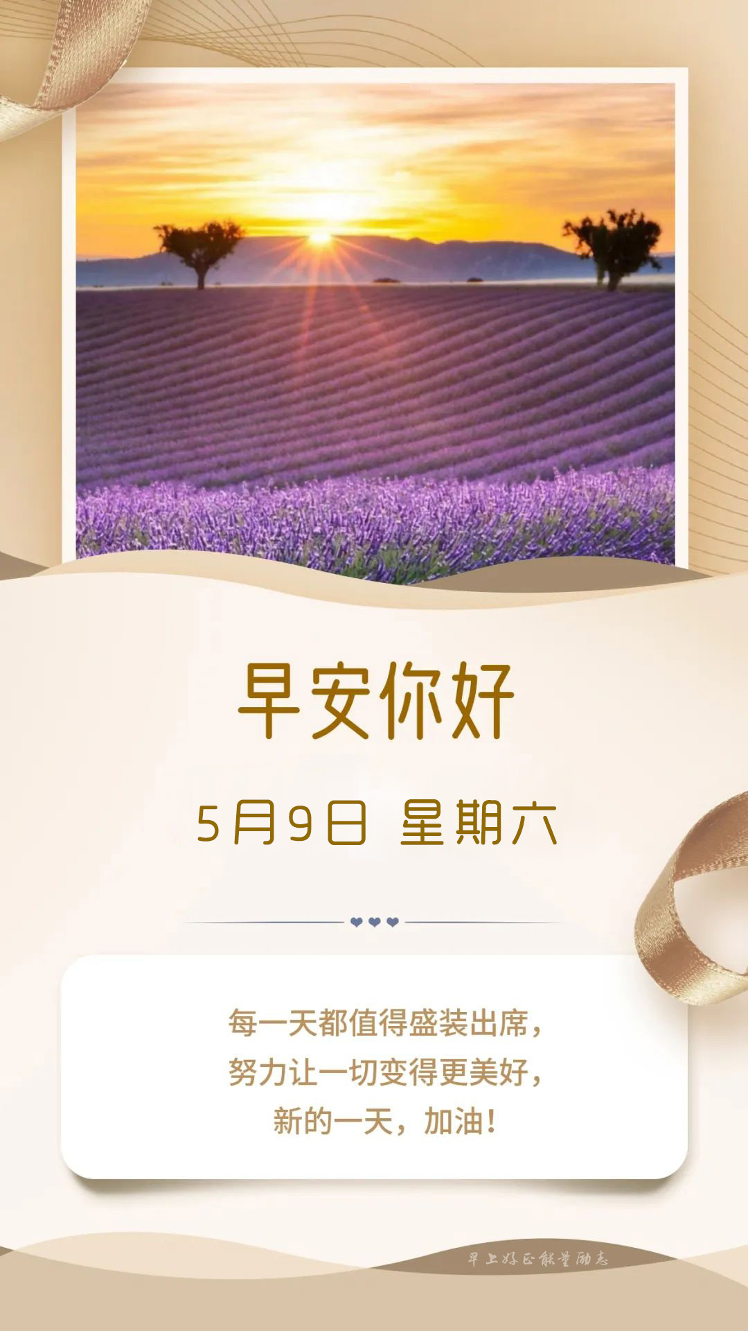 周六温暖早安图片日签激励带字：每天都值得盛装出席，努力变得更美好