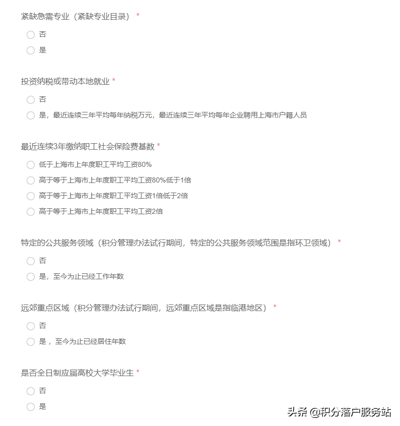 2021年上海居住证积分模拟打分